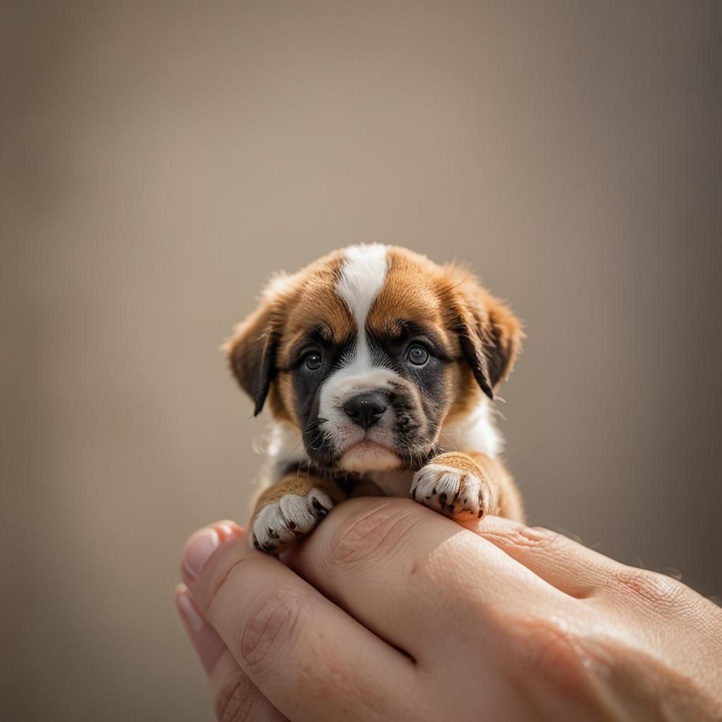 Tiny Saint Bernard Puppy Macro Portrait
