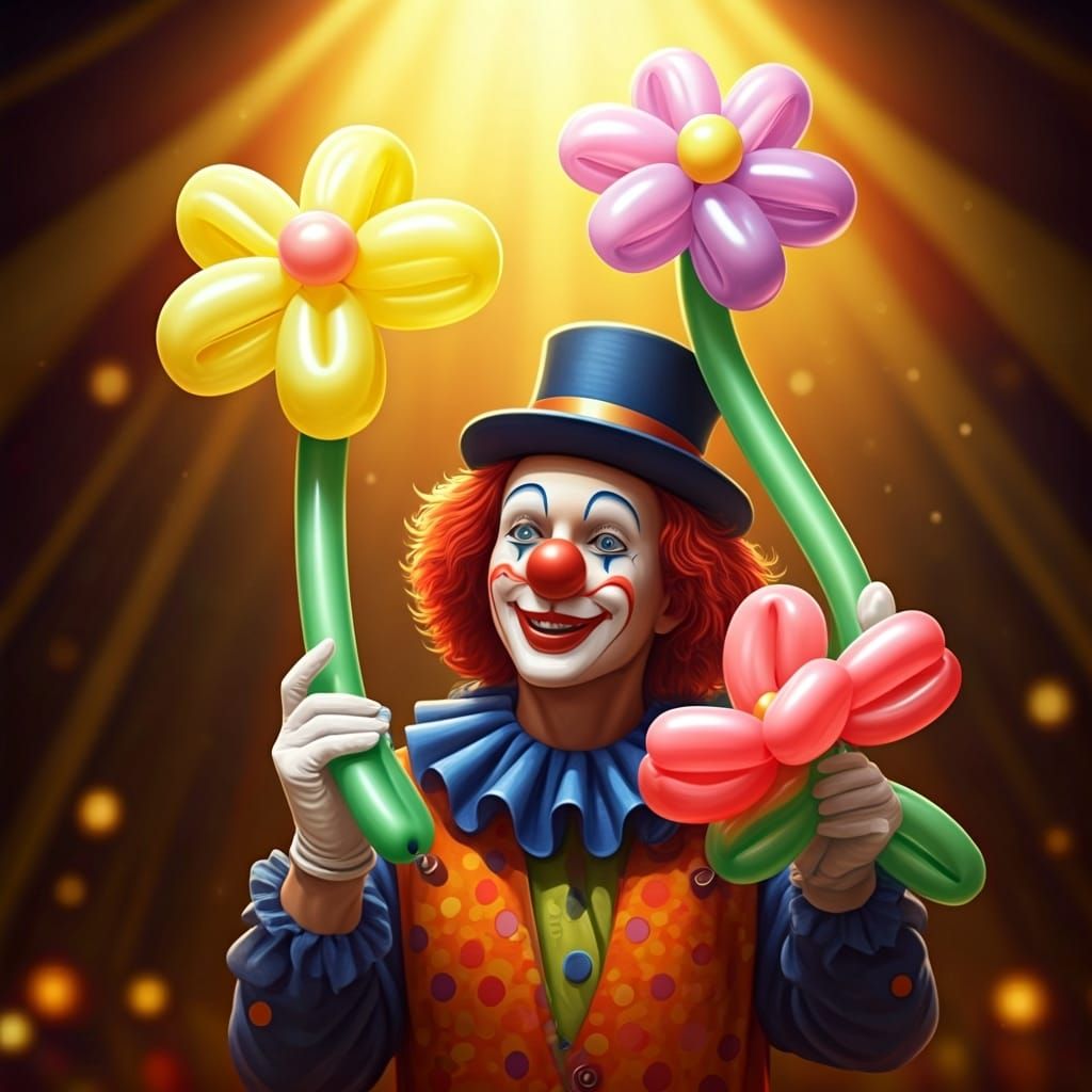 Clown Creates Balloon Flowers: 3D Circus Art