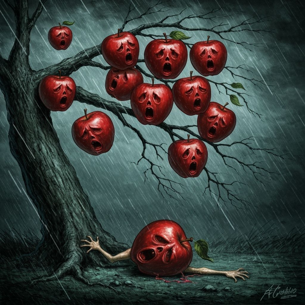 Gothic Illustration of Apples in a Violent Storm