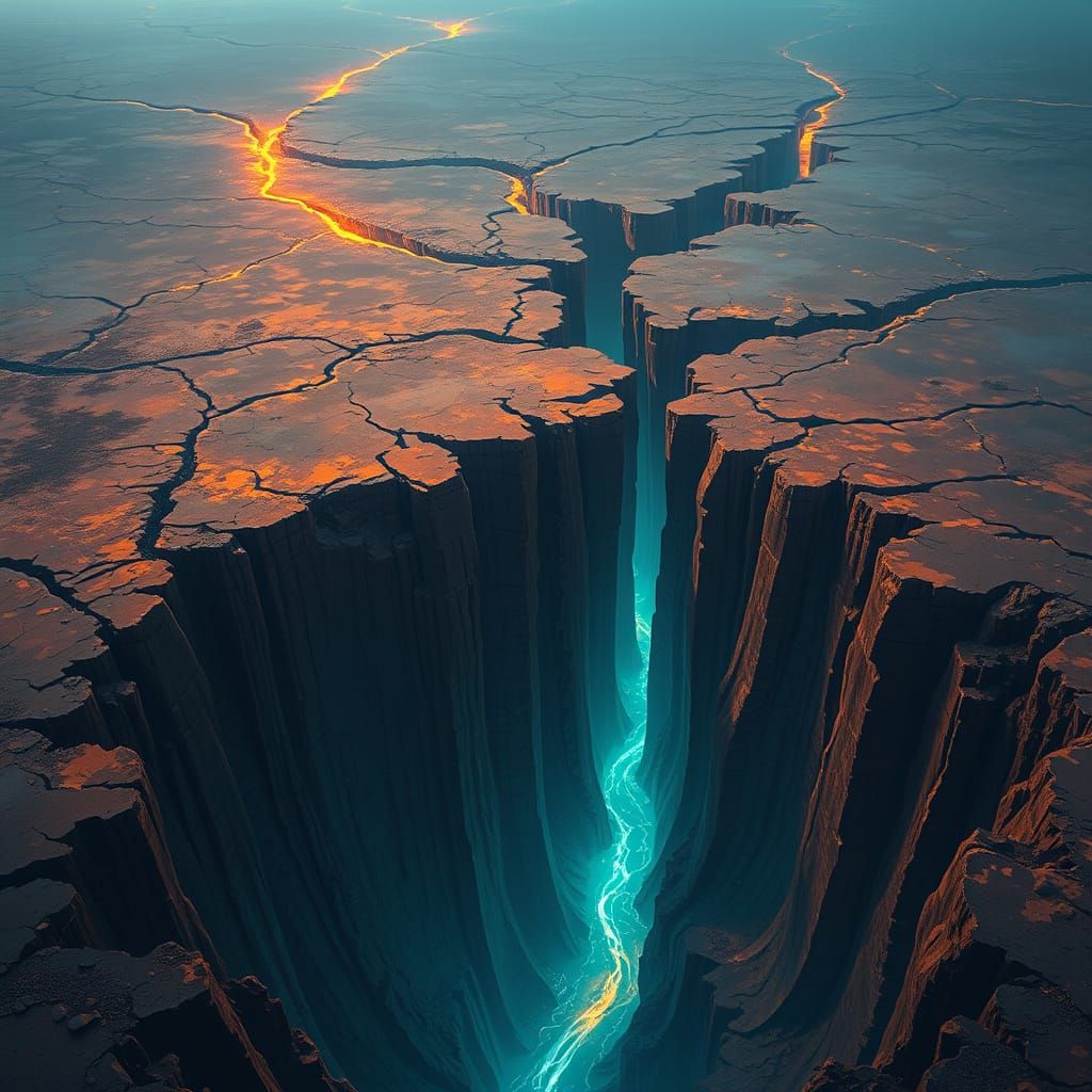 Surreal Landscape Split by a Gigantic, Serpentine Crack in E...
