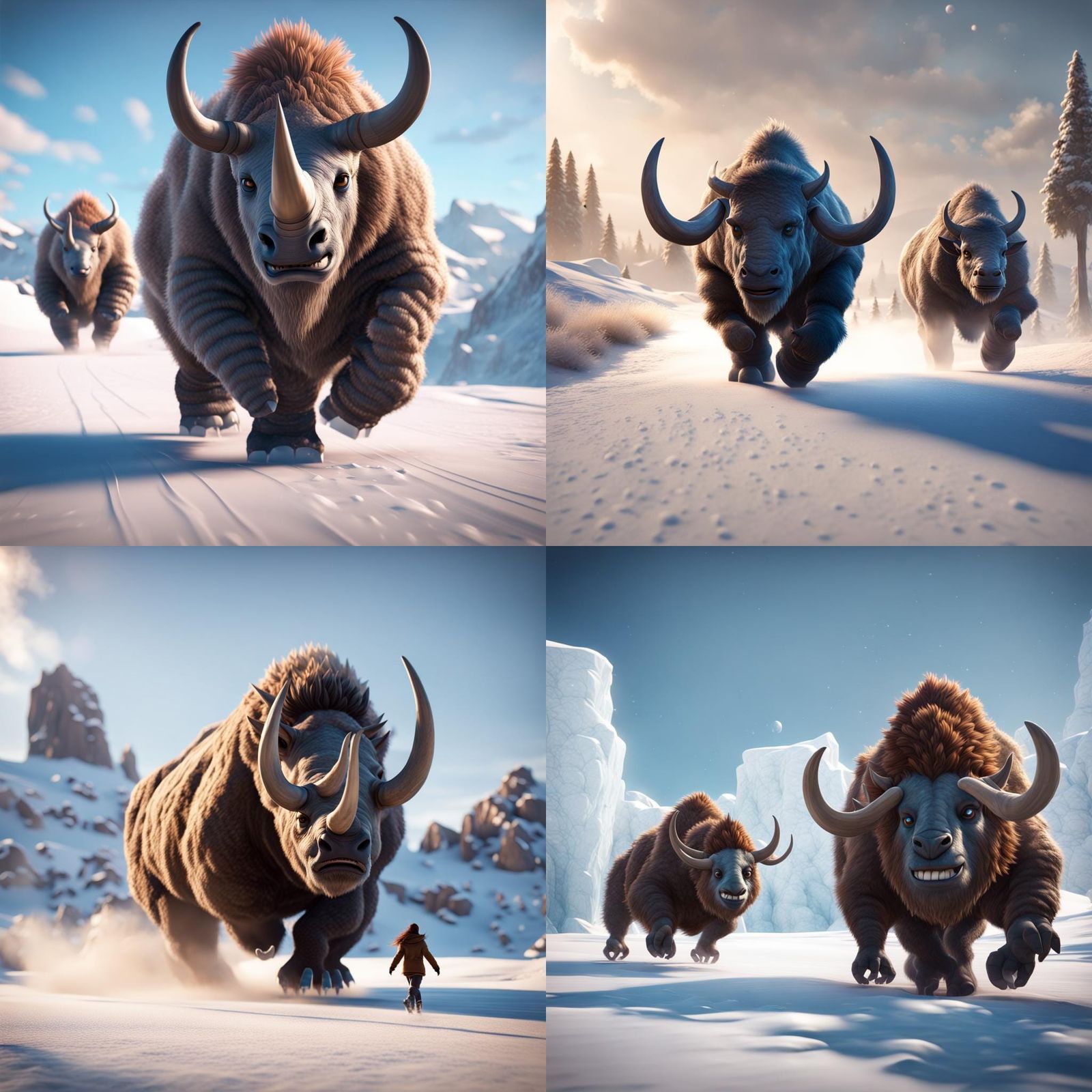 Woolly Rhino and Ice Skaters in Dust Devil