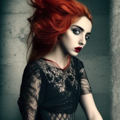 Elegant Red-Haired Woman in Dark Fairytale Style