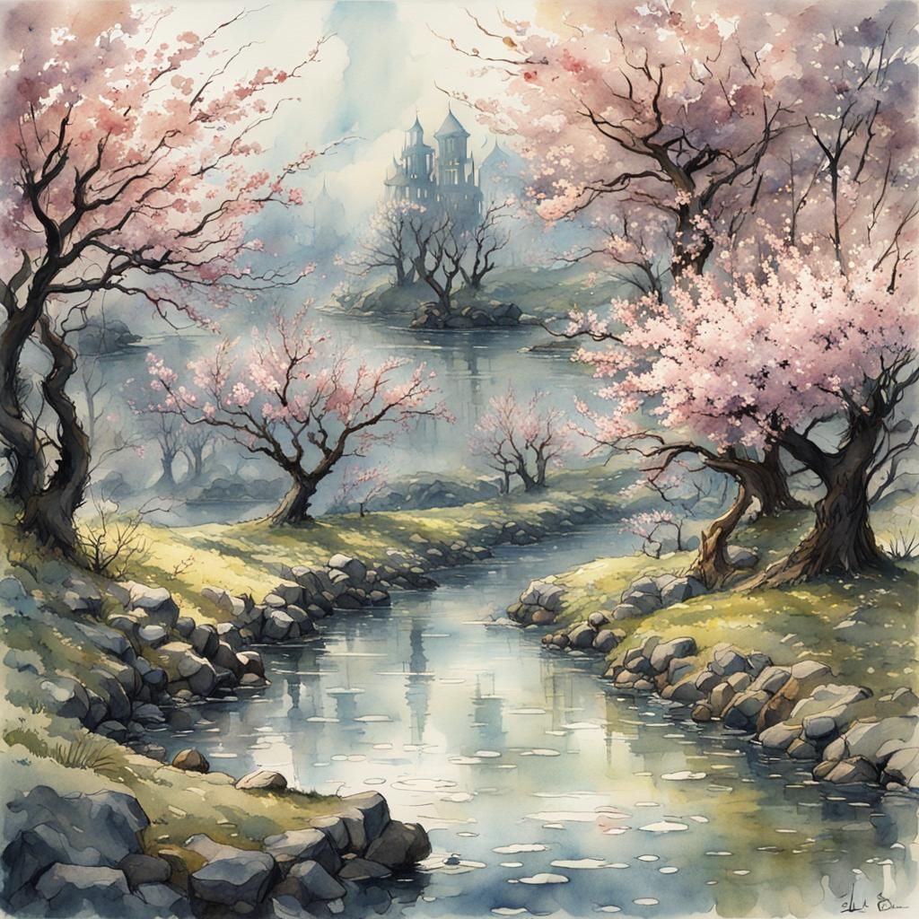 Cherry Blossoms: Elegant Watercolor Painting