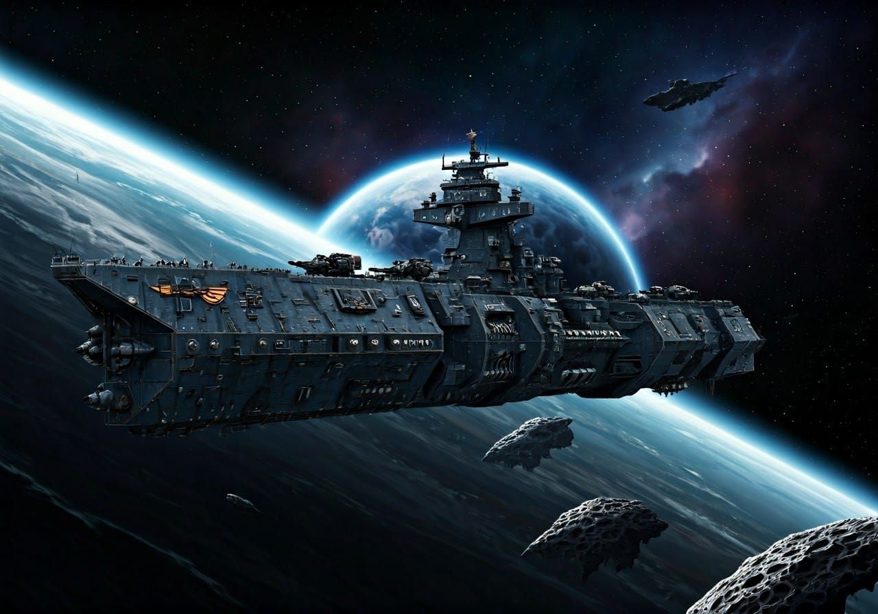 Imperial Navy Destroyer in Dead Planet Orbit