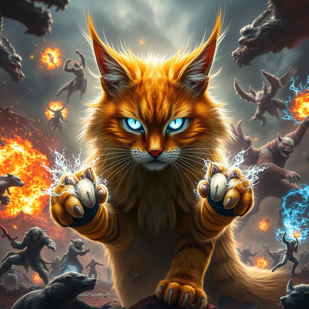 Golden Cat Dominates Superhero Battlefield