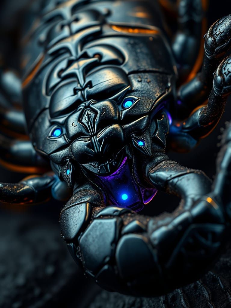 Fantasy Scorpion: Obsidian Armor and Glowing Runes