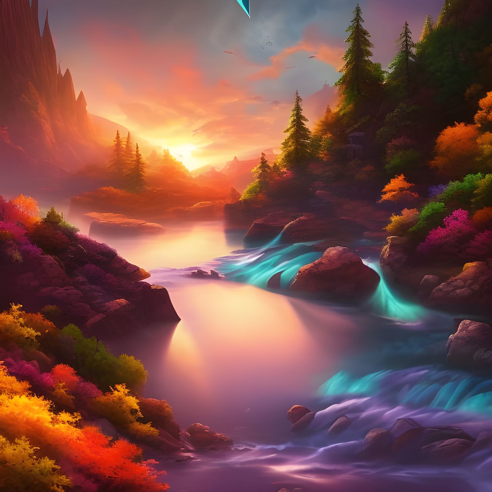 Moonlit Canyon Crayon Drawing: Hyperrealistic Concept Art