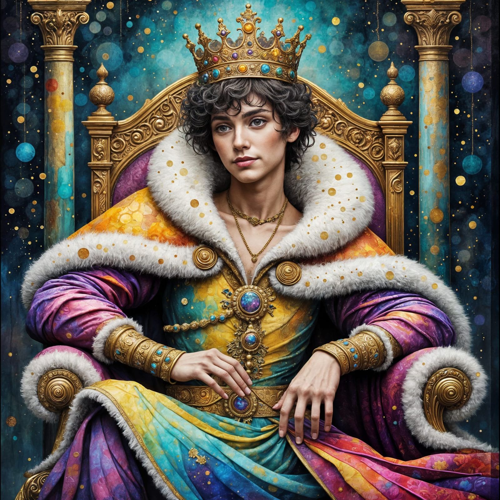 Rainbow Prince on Throne in Dreamlike Fantasy