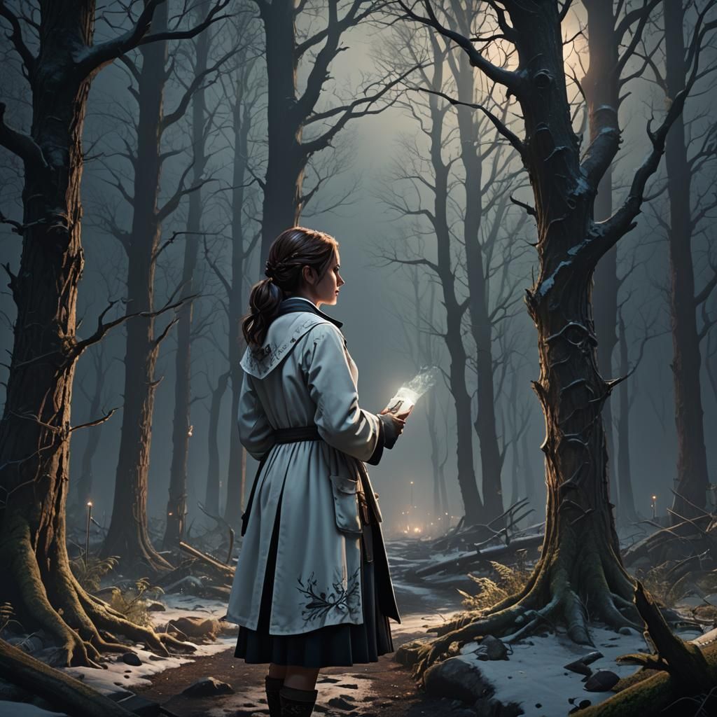 Pharmacist in Dark Forest: Detailed Matte Painting