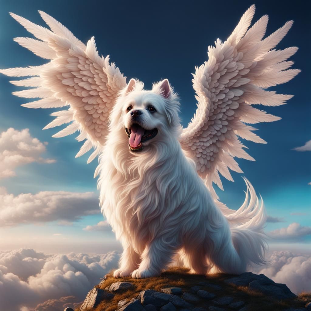 Fluffy Dog Angel in the Skies