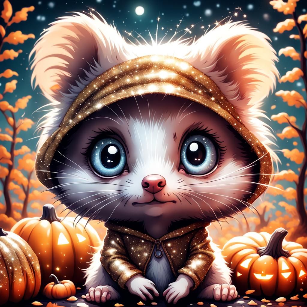 Halloween Ferret in Glitterpunk Fairycore Landscape