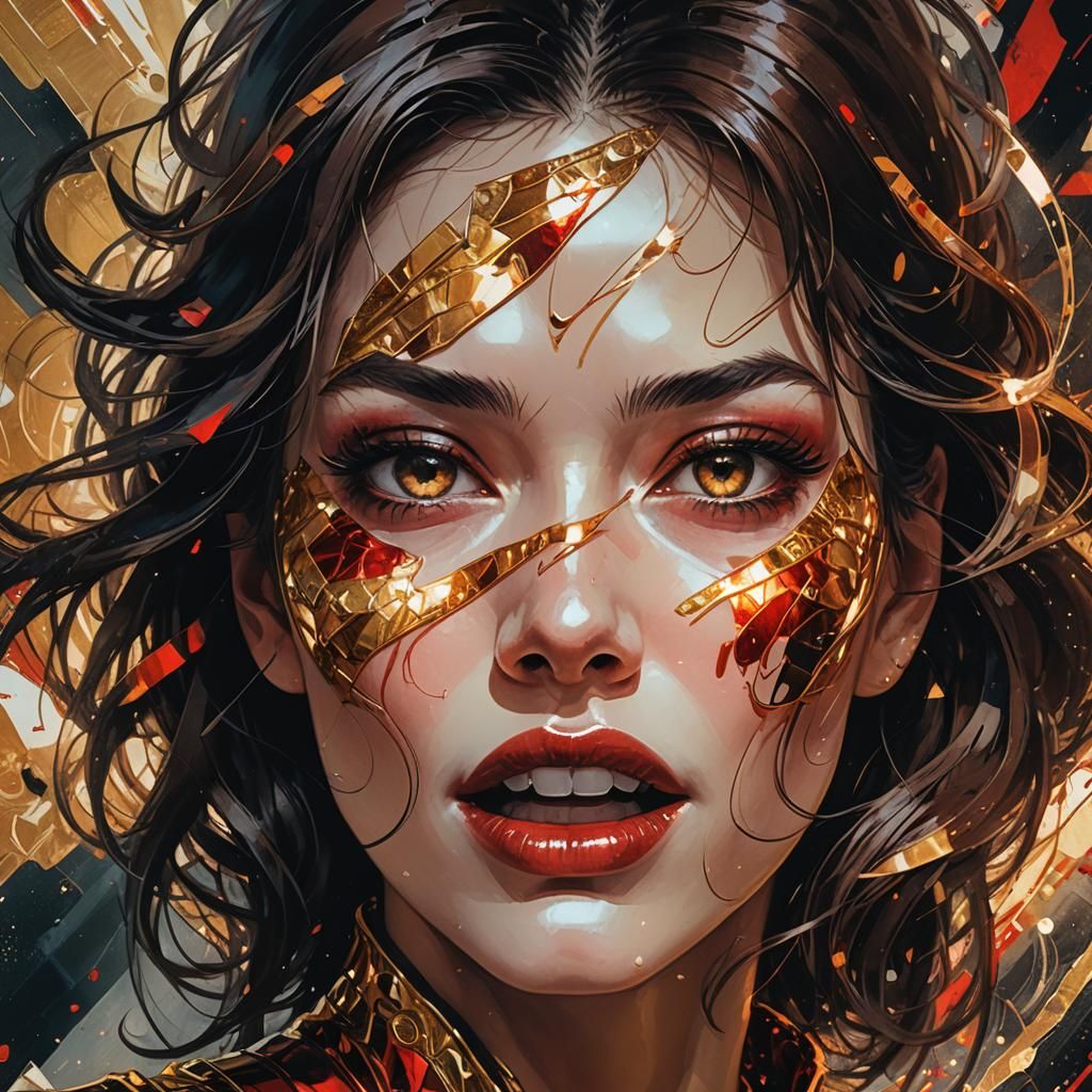 Woman's Face Close-Up in Comic Book Style