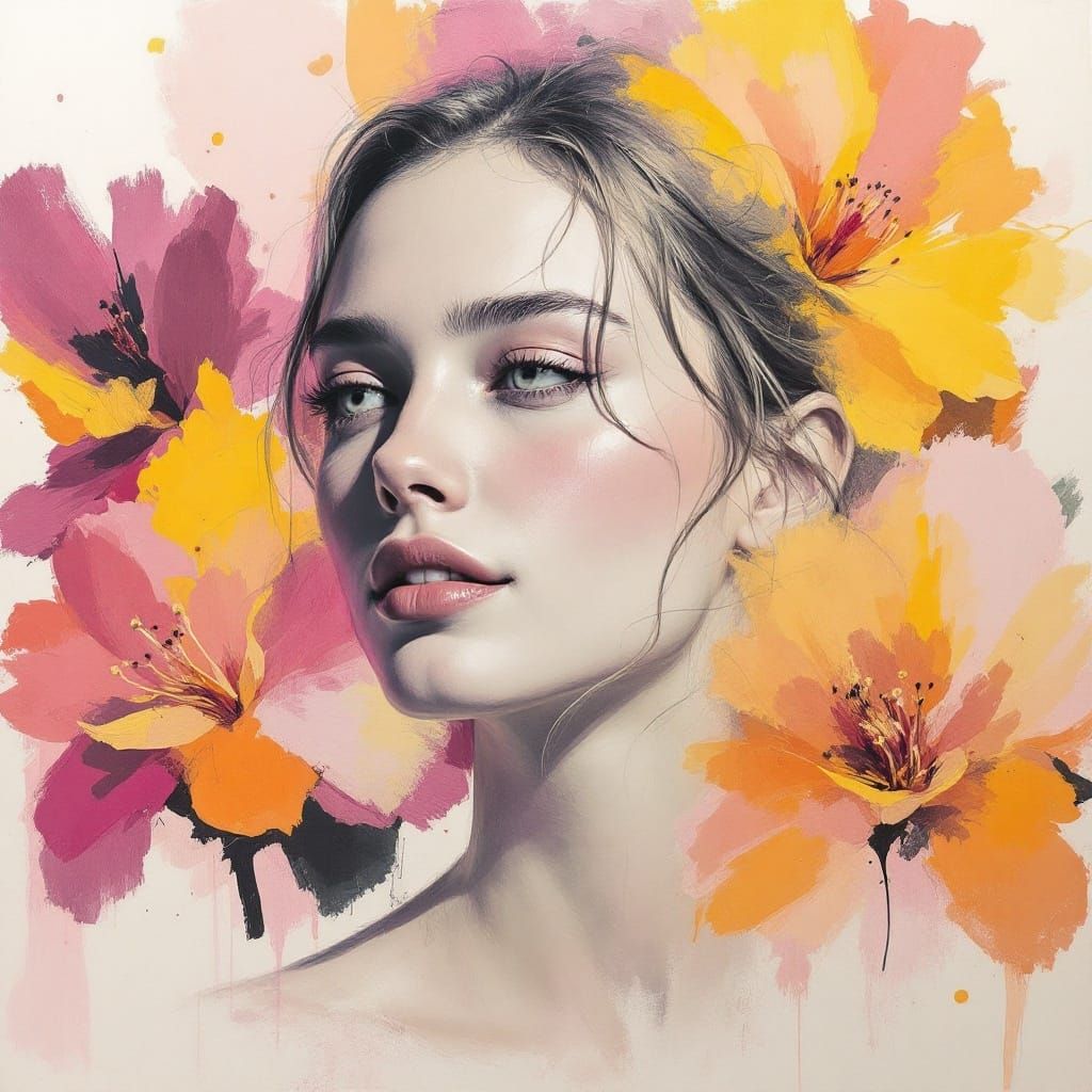 Expressive Portrait in Vibrant Abstract Background