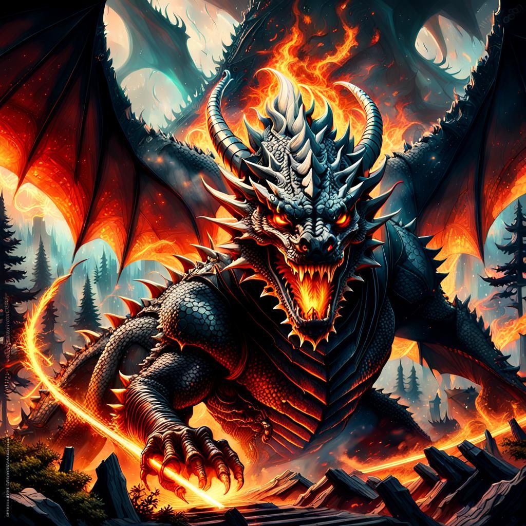 Epic Dragon God Battle in Dark Fantasy Art