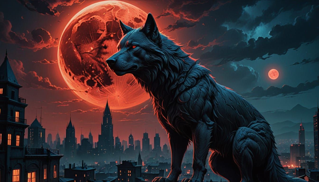 Surreal Lunar Goddess Emerges Under Blood Moon's Eerie Glow