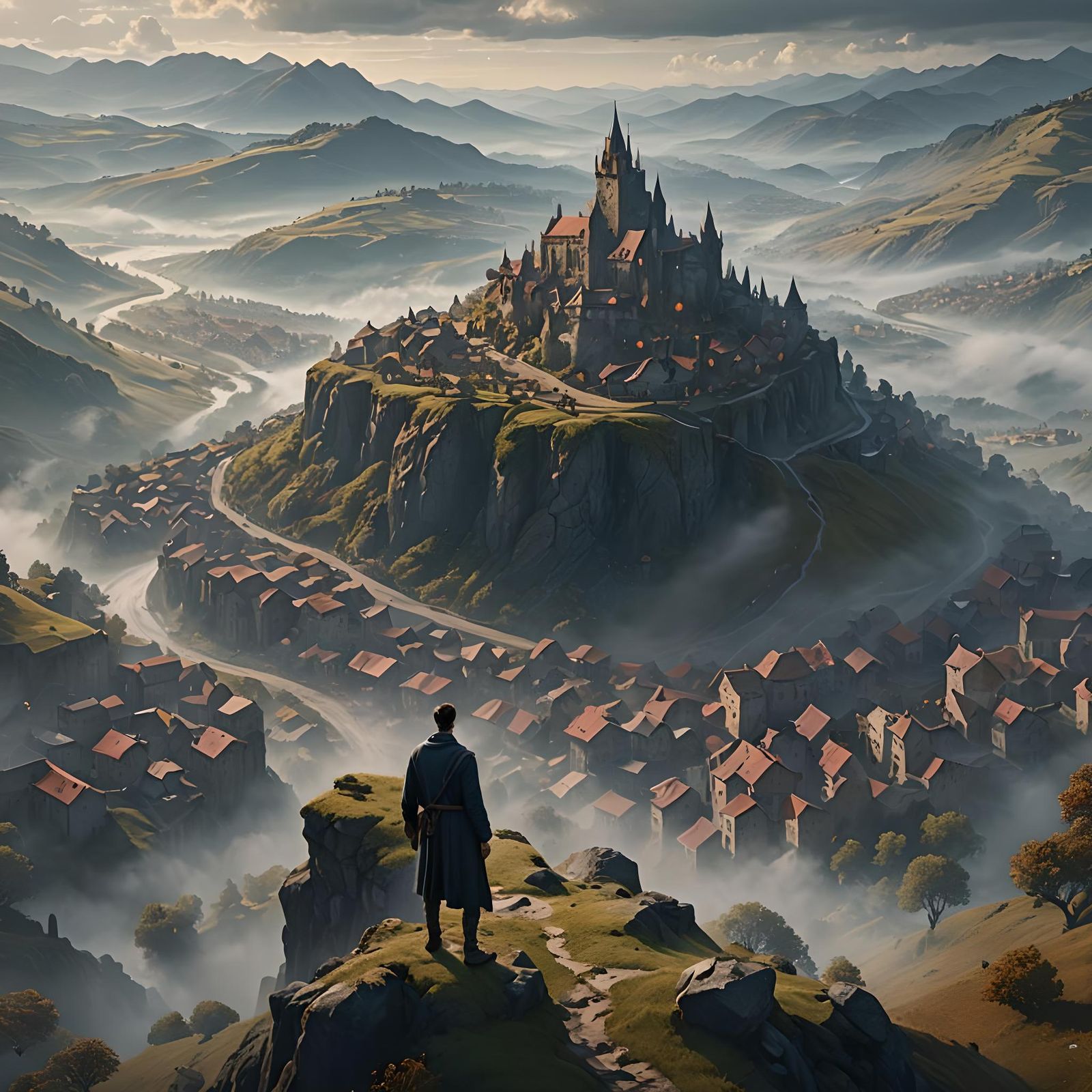 Poet Overlooks Foggy Valley in Detailed Matte Painting