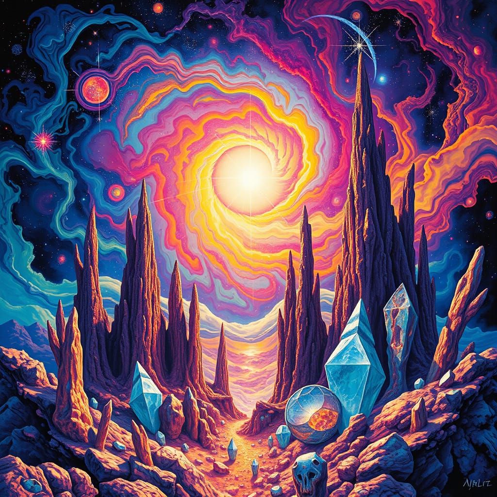 Cosmic Crystalline Landscape in Surreal Style