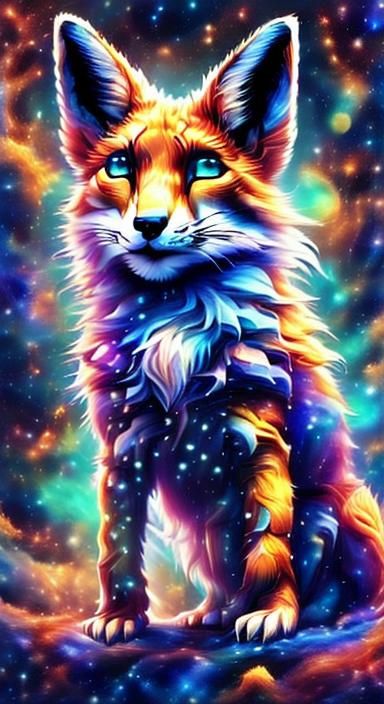 Lion and Fox Running in the Clouds