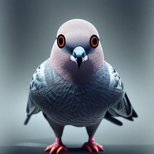 Anthropomorphic Pigeon with Glowing Eyes: Digital Painting
