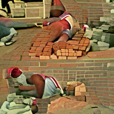 Cartoon Pig Laying Bricks