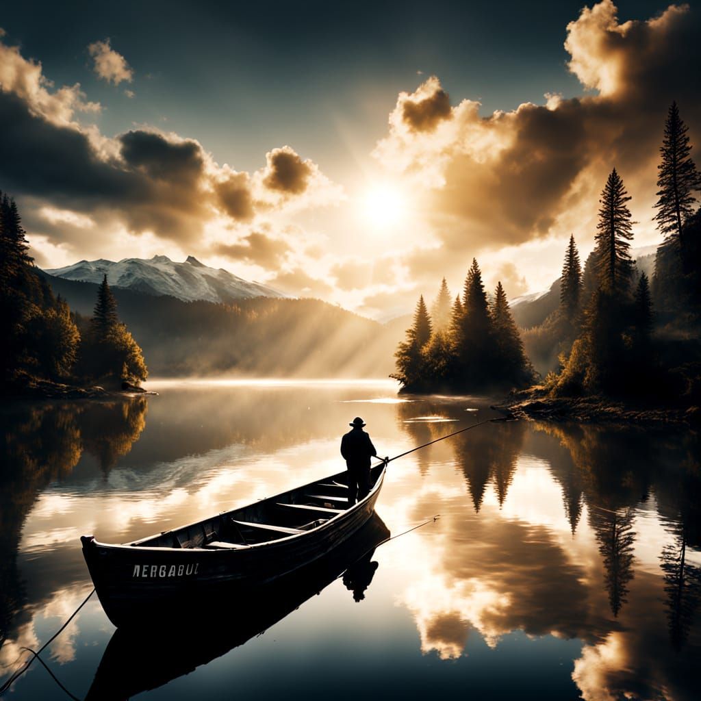 Fisherman's Colossal Catch in Hyperrealistic Style