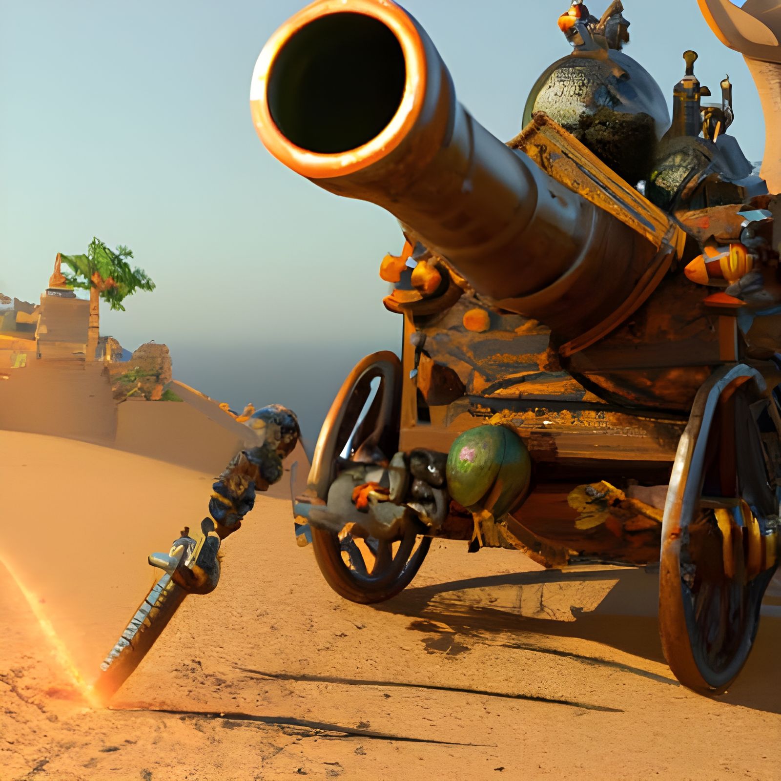 Pirate Cannon in Desert: Dark Fantasy Concept Art