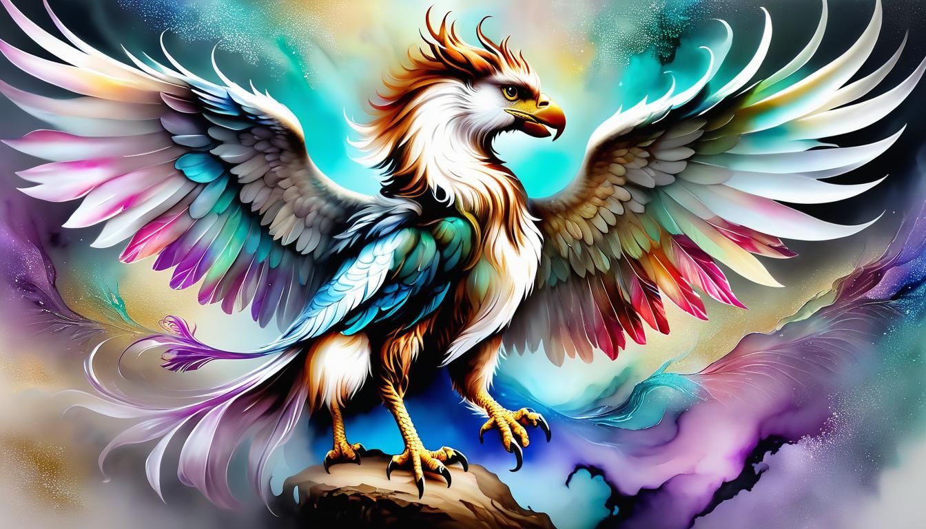 Ethereal Ghostly Griffin in Alcohol Ink Art