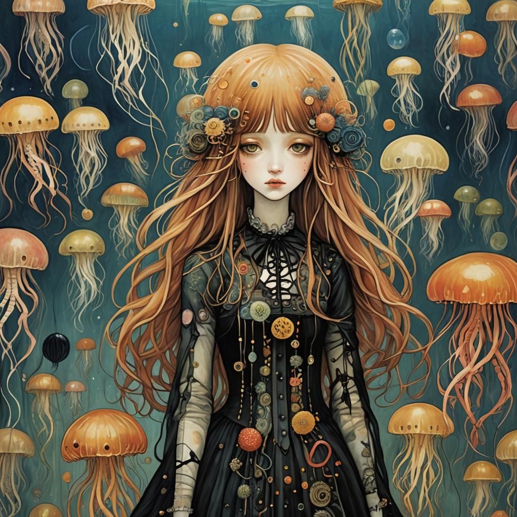 Emo Goth Anime Girl as Surreal Jellyfish