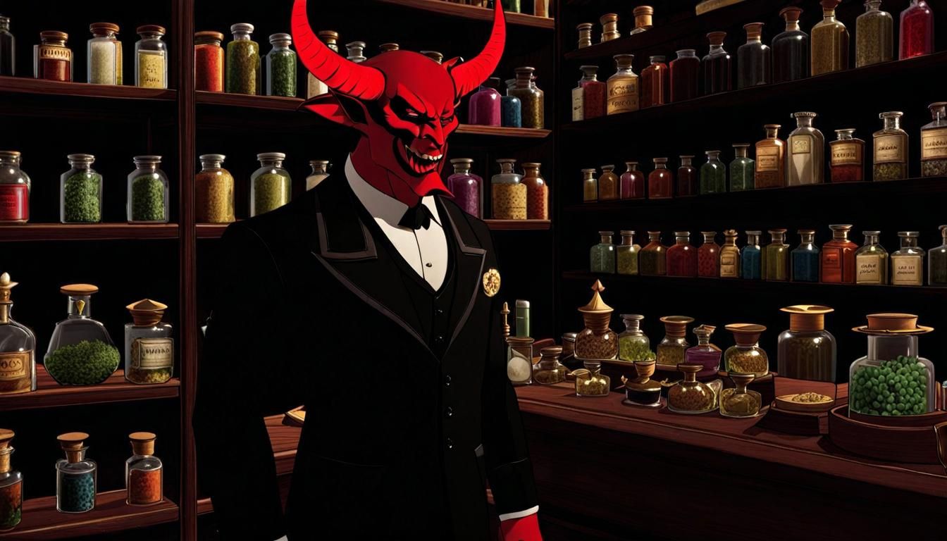 Demonic Apothecary in a Film Noir Style
