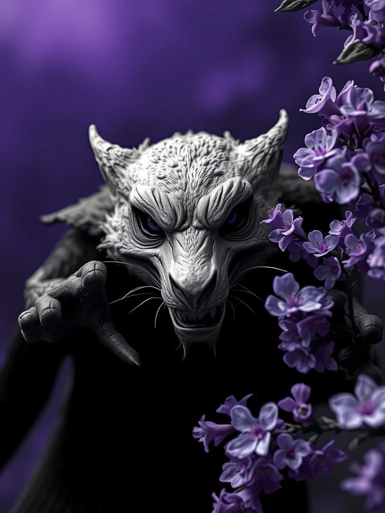 Ominous Figure Creeping from Lilac Haze