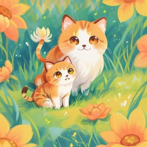 Cute Calico Kitten Close-up in Gouache Style