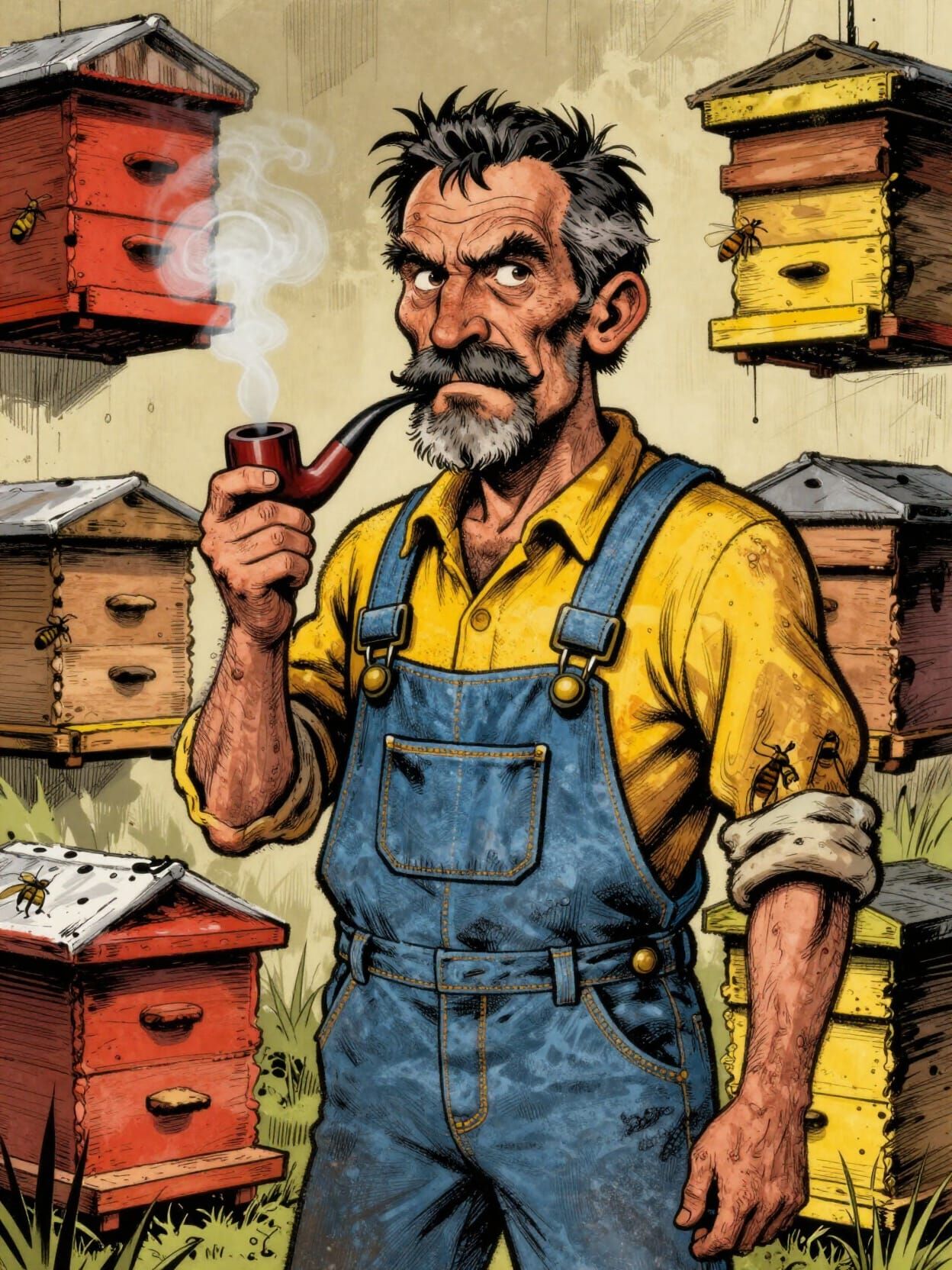 Wasp Rancher Portrait in Lowbrow Hot Rod Art Style