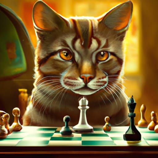 A Sokoke tabby cat playing chess