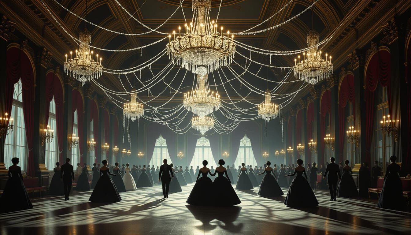 Gothic Ballroom Dance Under Crystal Spiderwebs