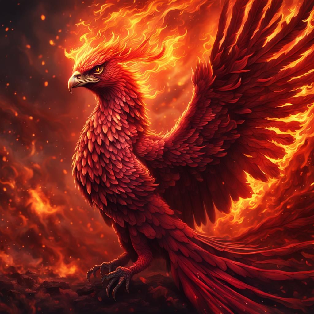Fiery Red Phoenix Digital Painting