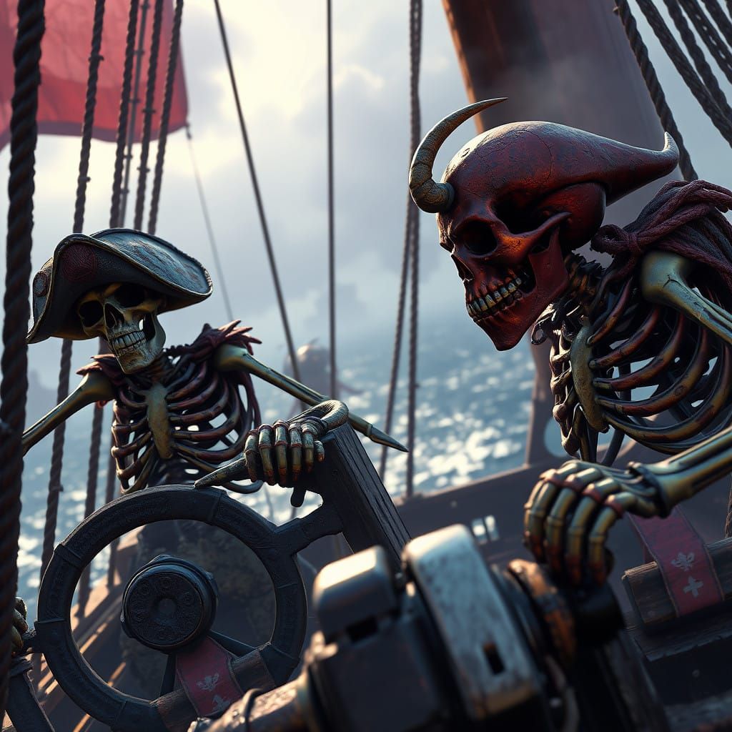 Dark Fantasy Pirates Engage in Epic Sea Battle