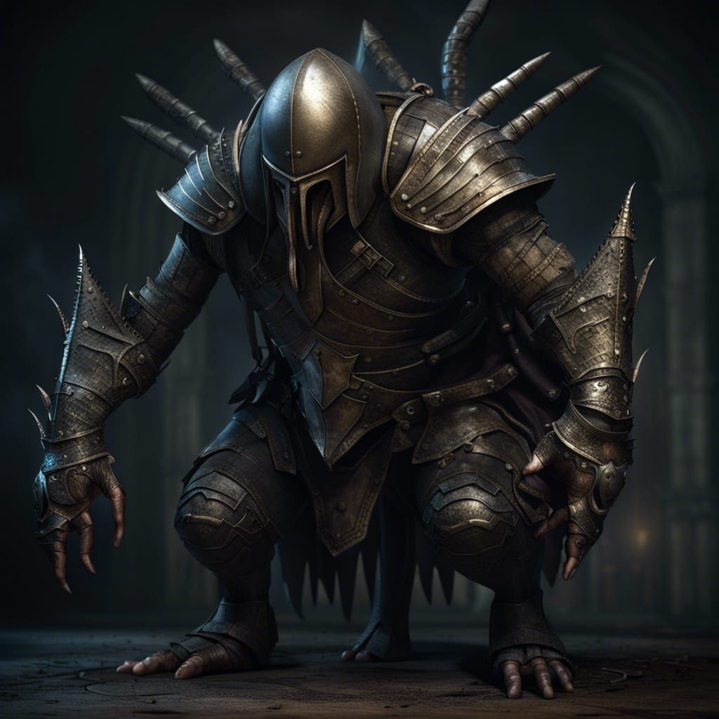 Creepy Armored Creature Concept Art in Dark Fantasy Style