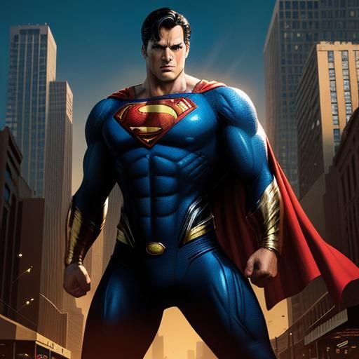 Superman in City Street, Comic Book Art Style
