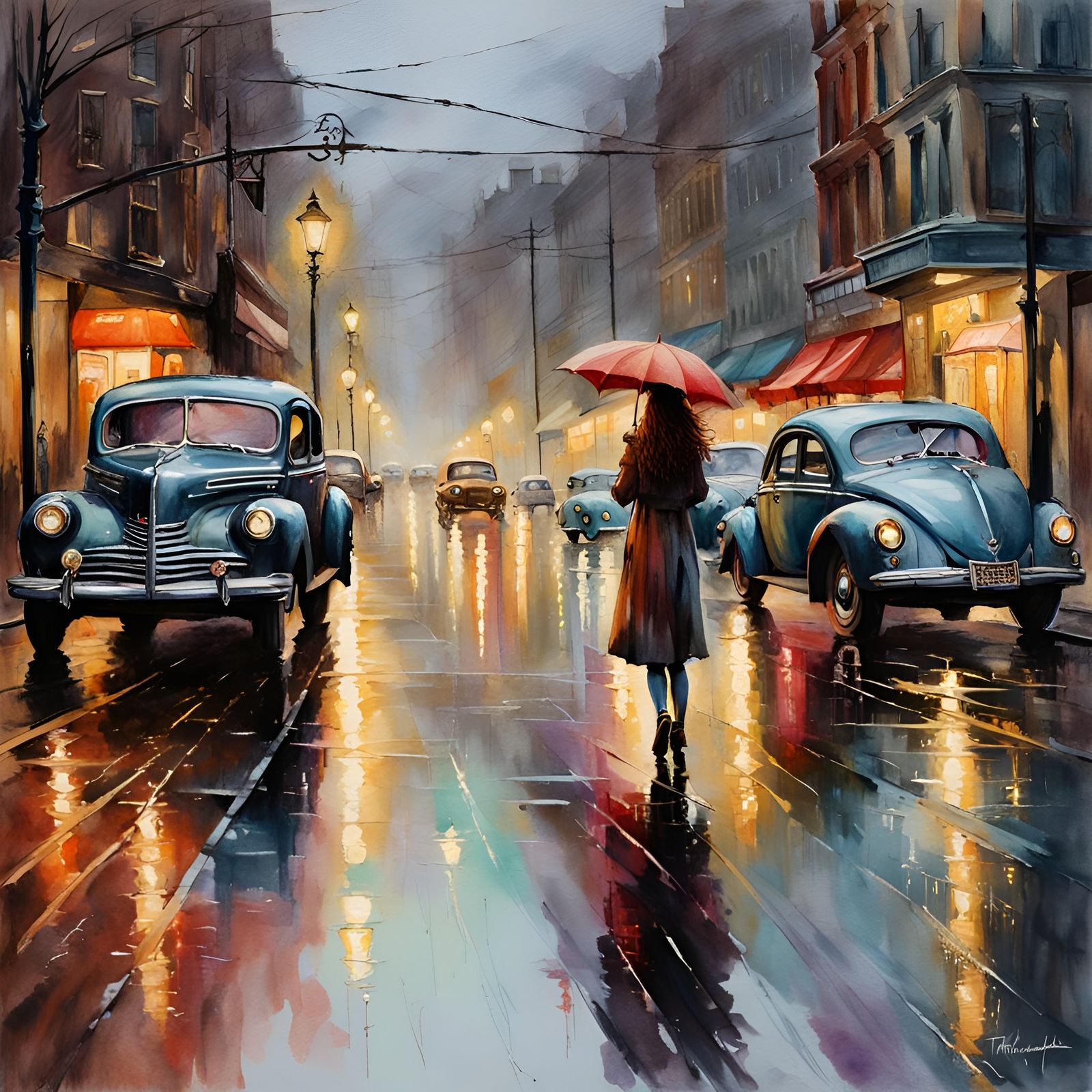 Eldritch Rainy Day Woman Watercolor Painting