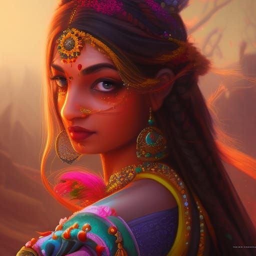 Beautiful Indian Girl: Detailed Fantasy Portrait