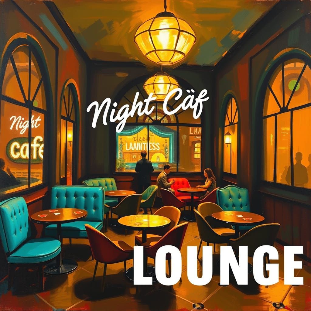 Impressionistic Night Cafe Lounge with Golden Light