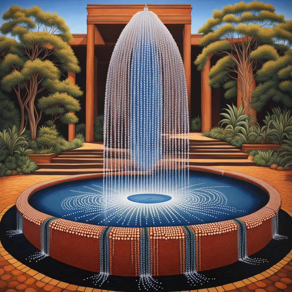 Elegant Crystal Fountain in Aboriginal Dot Art