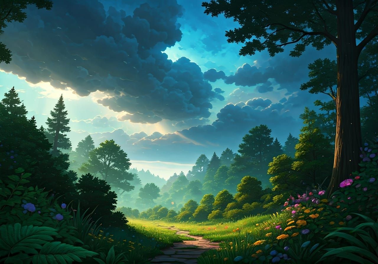 Mystical Forest Thunderstorm with Rainbow Shine