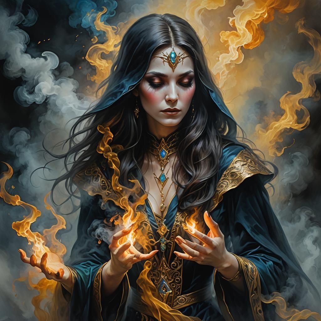 Mystical Black Cat in Smoky, Witchcraft Scene