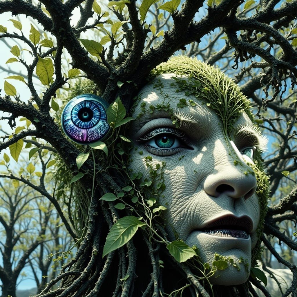 Ancient Tree Spirit with Sparkling Eyes