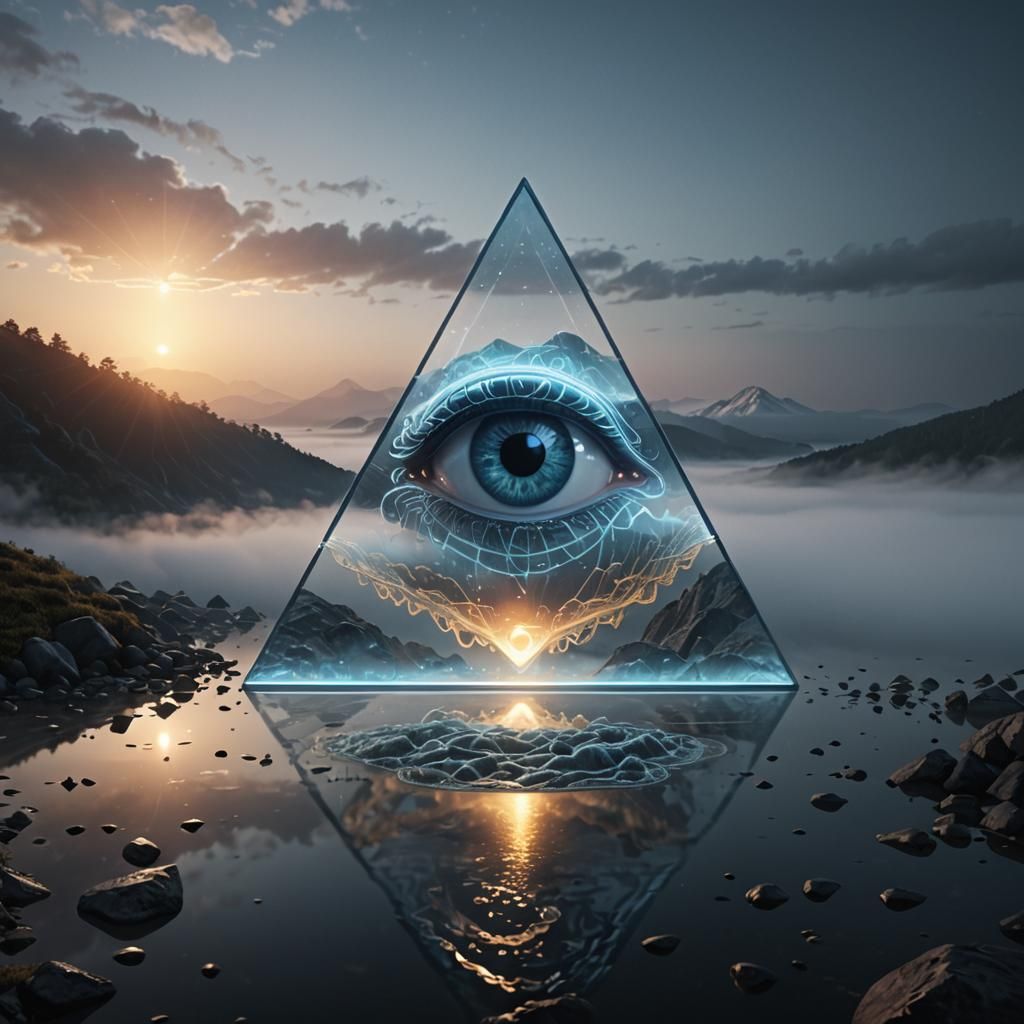Futuristic 3D Render: Transparent Glass Eye in Fog