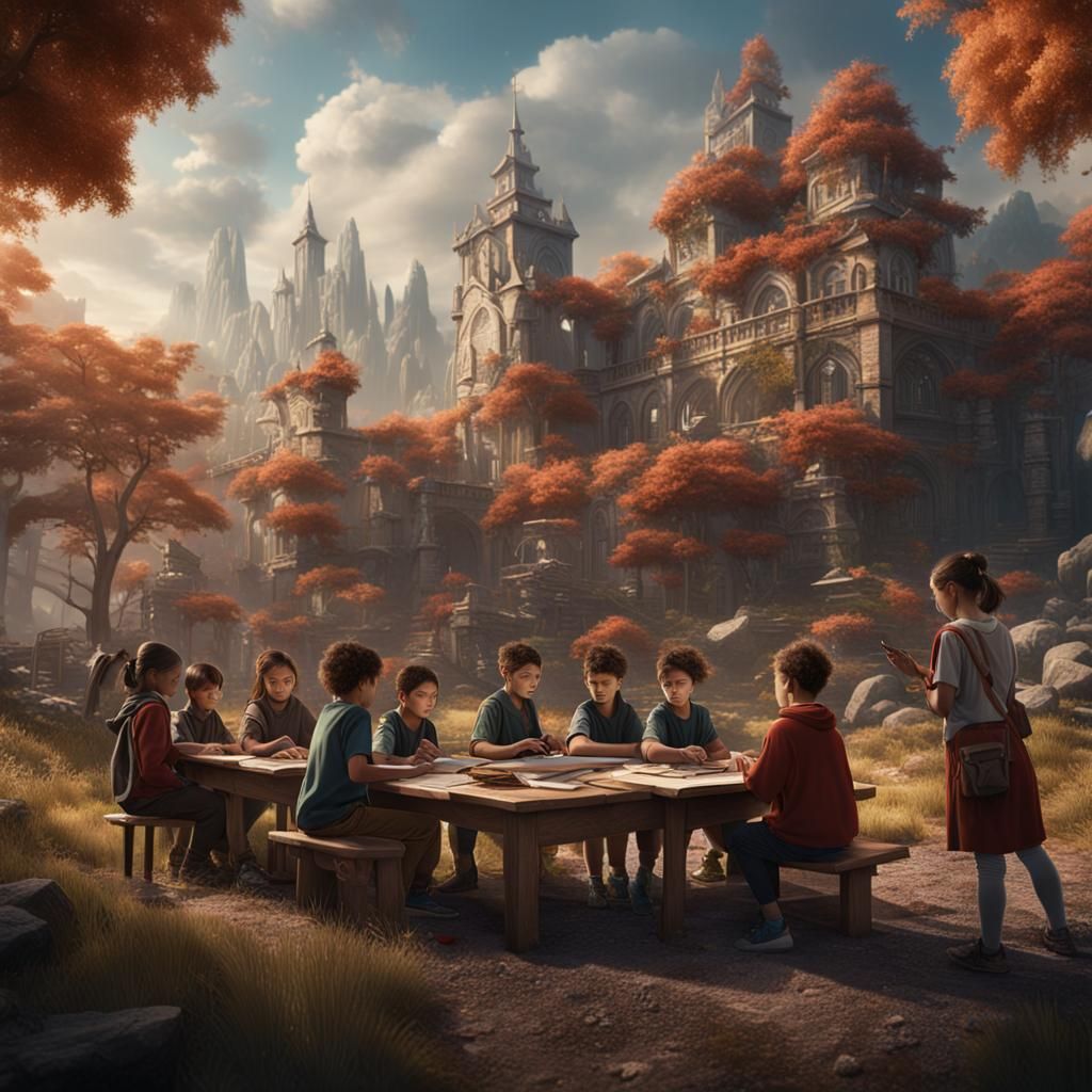 Outdoor Classroom Scene in Detailed Matte Painting Style