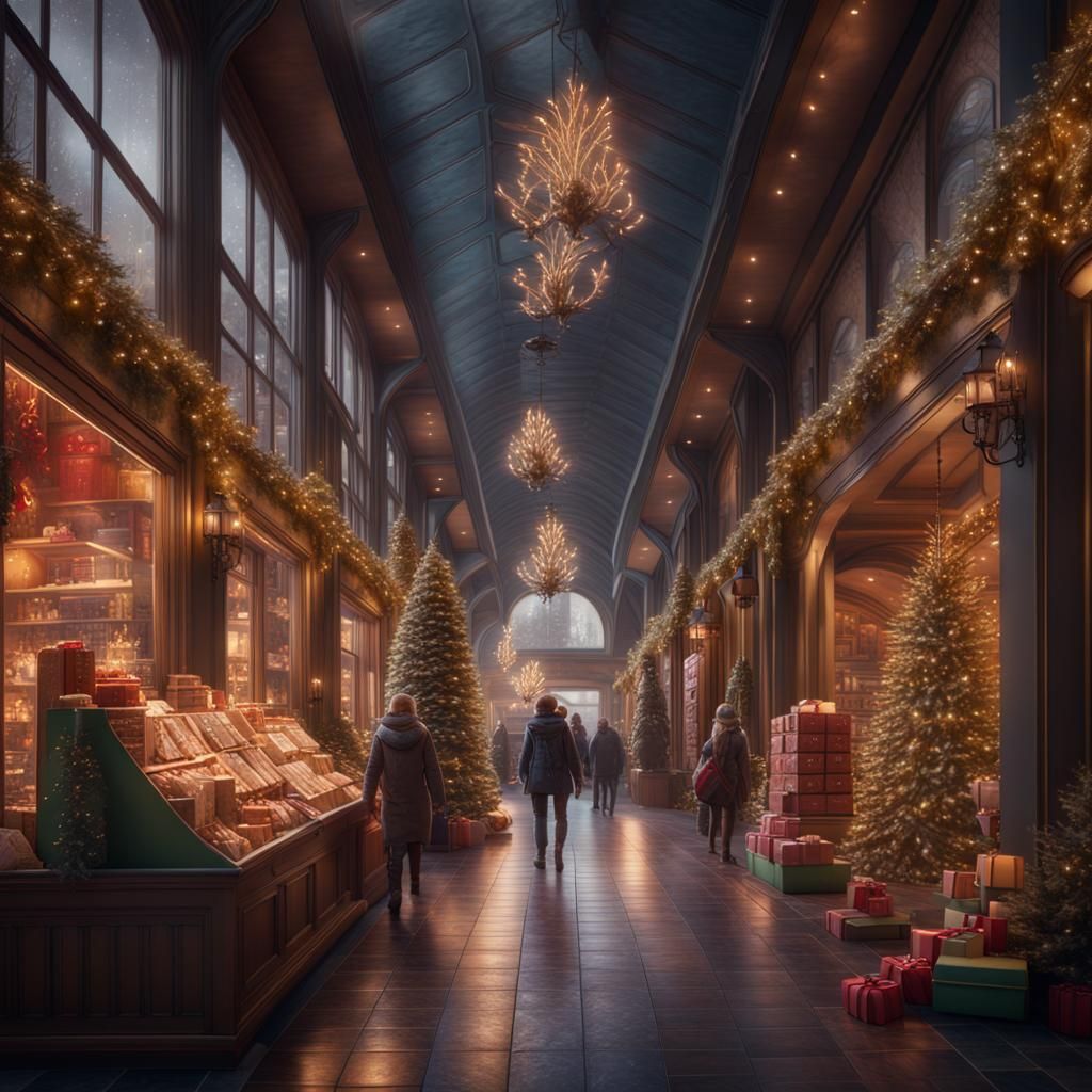 Fantastical Christmas Shopping Scene in Deep Color
