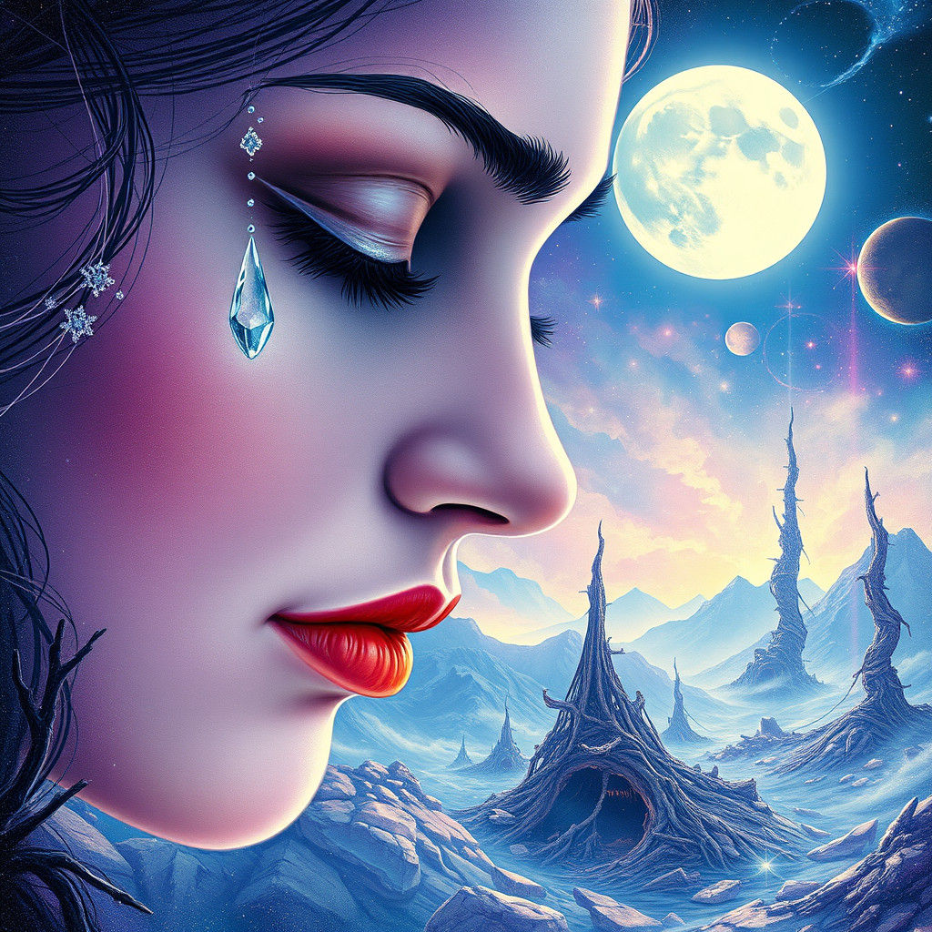 Luna Contemplates Ruined World in Holographic Illustration