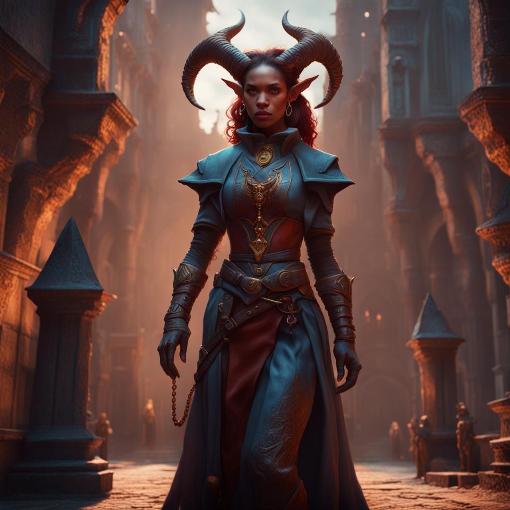 Young Tiefling Cleric in Detailed Fantasy Art